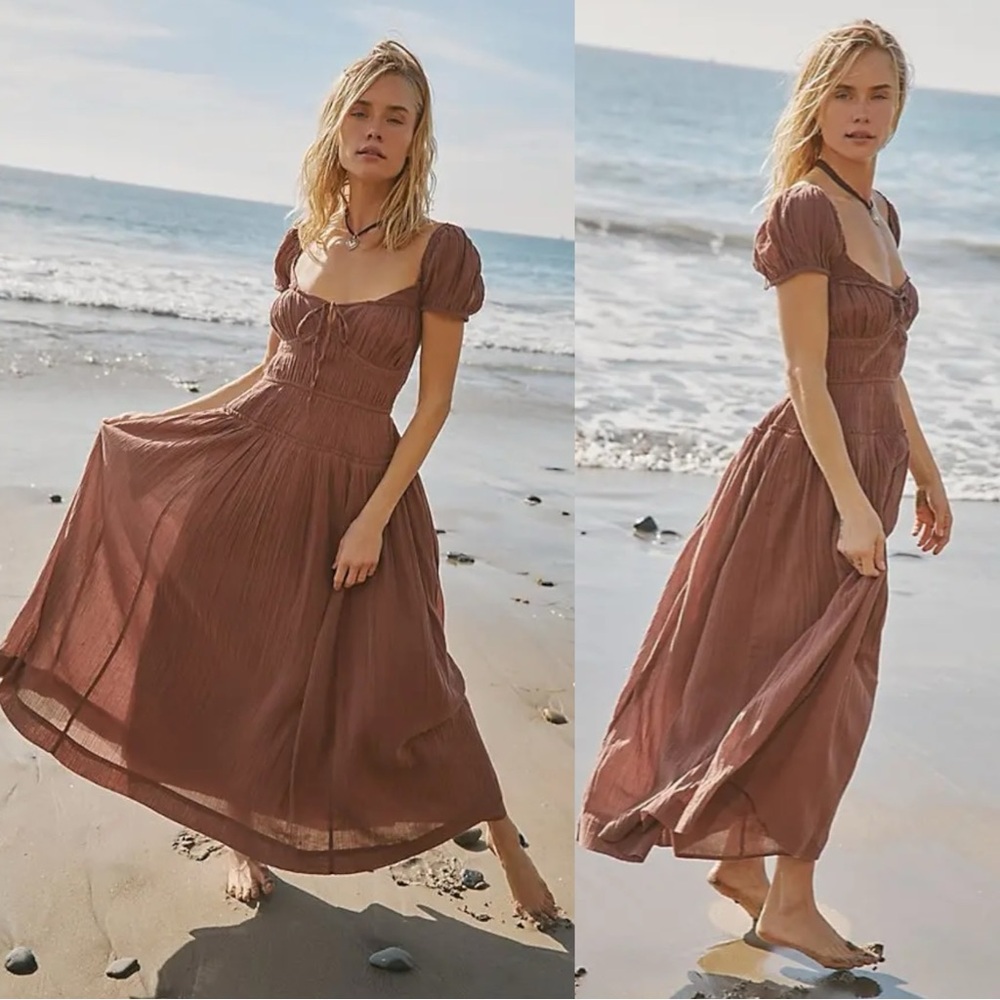 Free People Feeling Bonita Midi Maxi Dress in Brown Size XS Romantic Dainty - Picture 3 of 16
